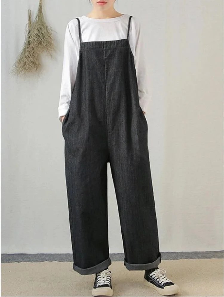 Denim casual loose overalls jumpsuit