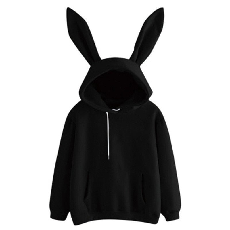 Women Cute Bunny Ears Hoodies Top Casual Fashion Solid Color Long Sleeve Hooded Sweatshirt Pullover Outwear Fall Spring S-XXL