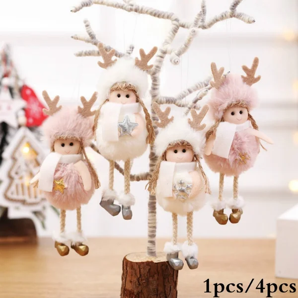 1/4Pcs Christmas Angel Dolls Pendant Ornament Christmas Tree Hanging Decorations For Home New Year Kids Gift Craft