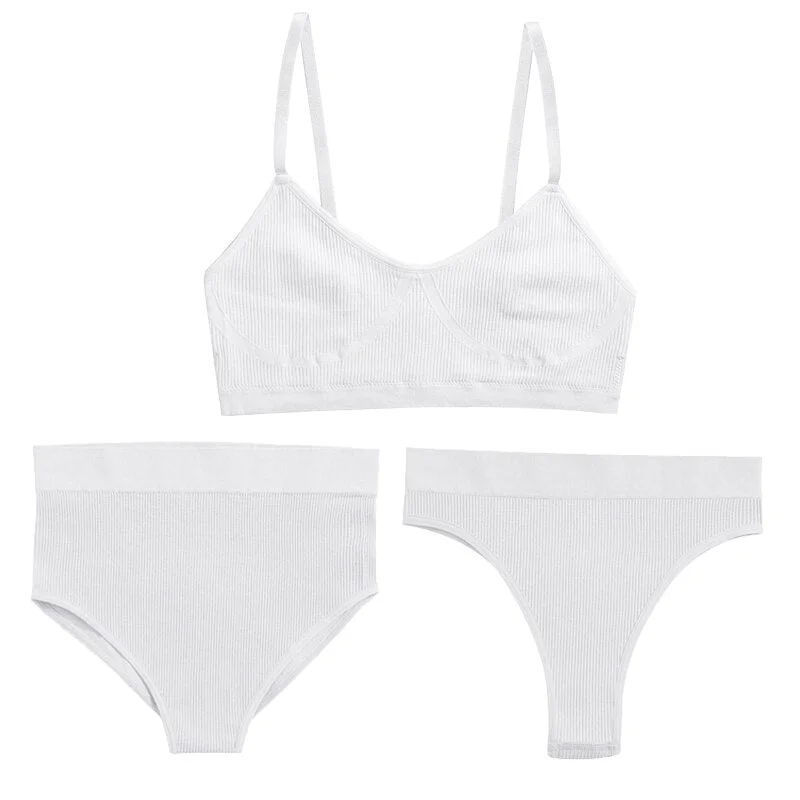 FINETOO 1 Top+3 Panties Set Women Seamless Bra G-String Thongs Soft Tops High Waist Shaper Underwear Female Lingerie Active Bra