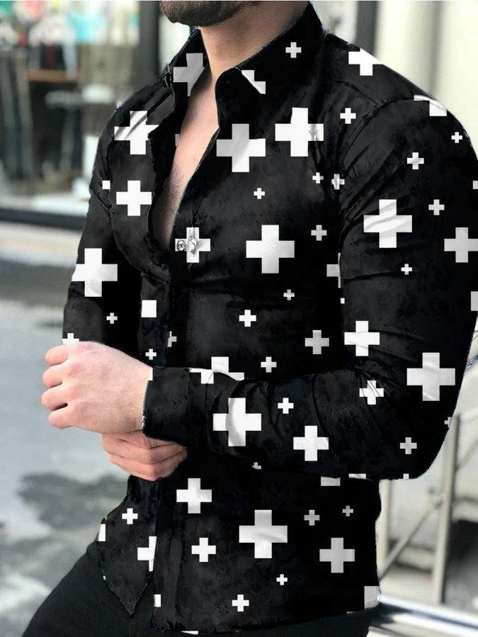 Basic print lapel long sleeve shirt