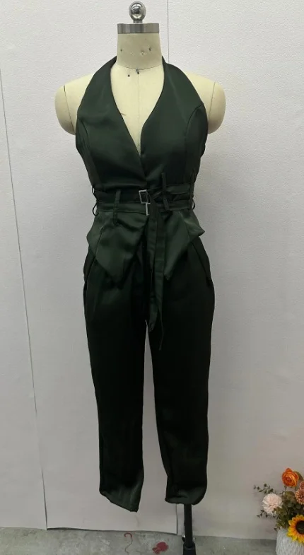 Toloer Toloer Summer Women's Solid Color Sexy Big Back Waist Vest Casual Suit-Outfit Ideas