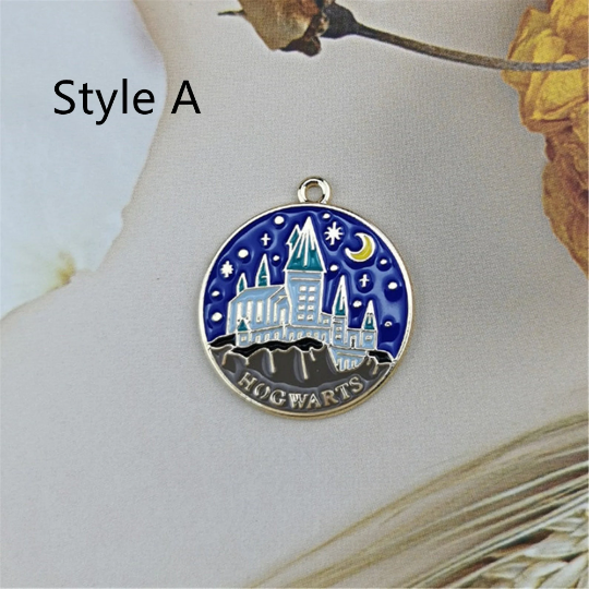 2 Style Gold Enamel Starry Sky Castle Charms,Circle Drawing Moon Castle Charm Pendant,Earring Necklace Bracelet Jewelry Accessories DIY