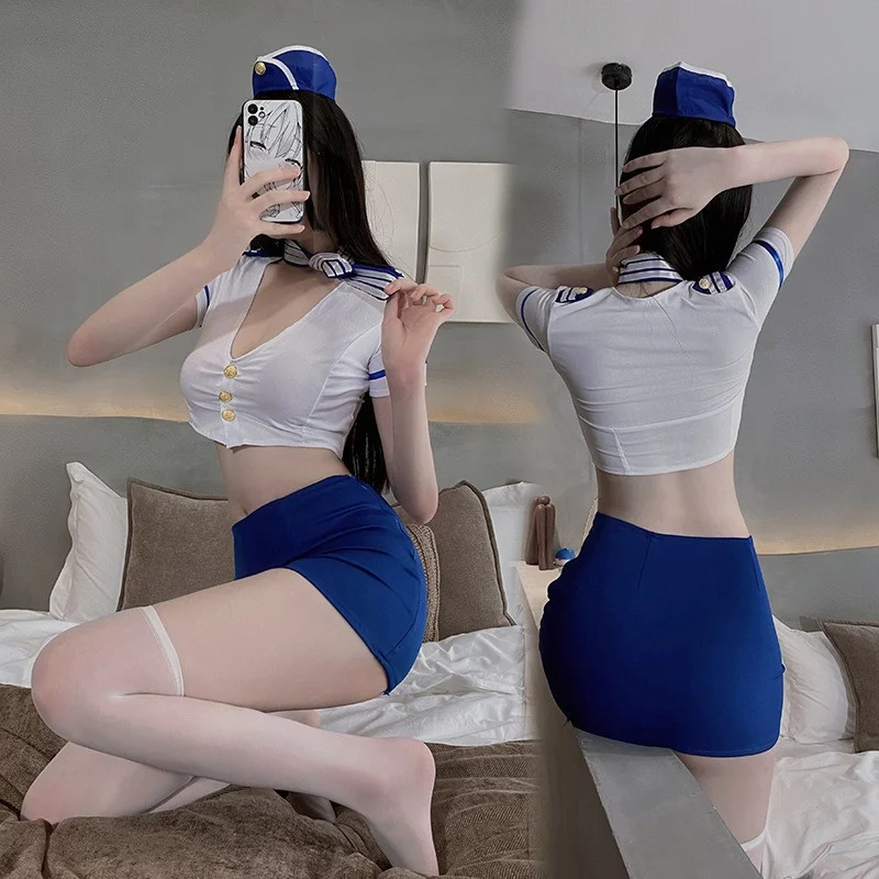 Brownm Night Vows Big-Size Sexy Role-Playing Flight Attendant Uniform Passion Suit Female Police Student Packed Hip Short Skirt Pure Want