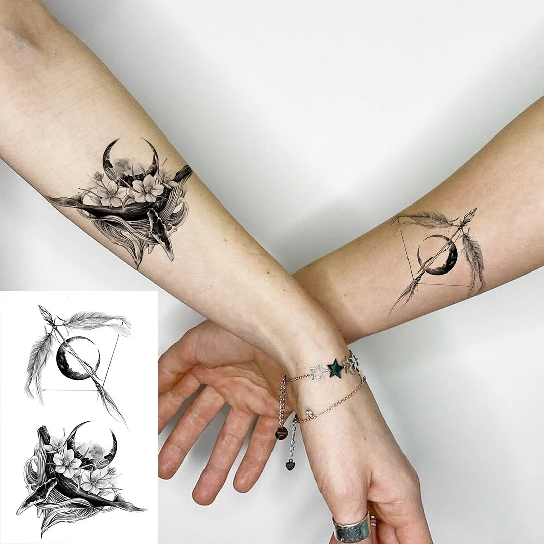 Black Whale Fashion Arm Temporary Tattoos For Women Girl Butterfly Swallow Fake Tattoo Sticker Body Art Waterproof Tatoo Sticker