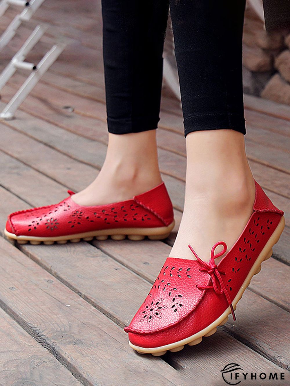Cowhide Hollow Lace-up Portable Shoes | IFYHOME