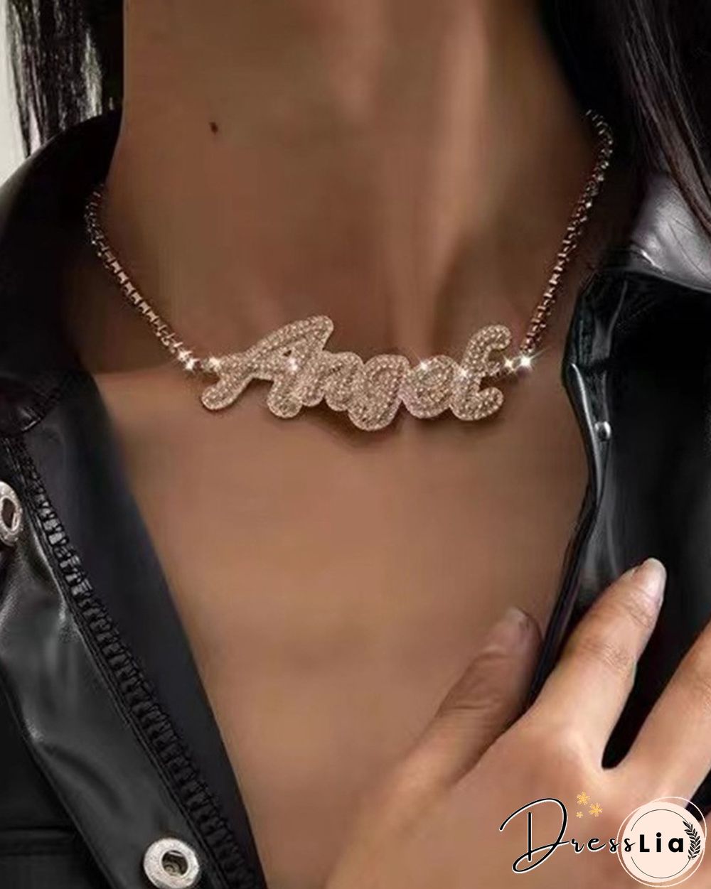 1PCS Letter Shaped Allover Studded Choker Necklace