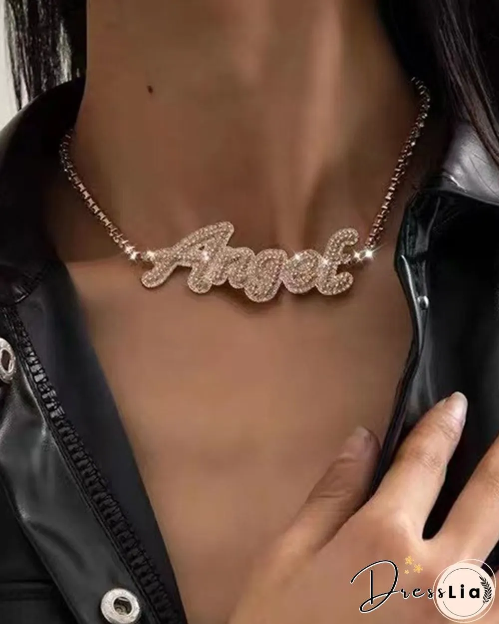1PCS Letter Shaped Allover Studded Choker Necklace
