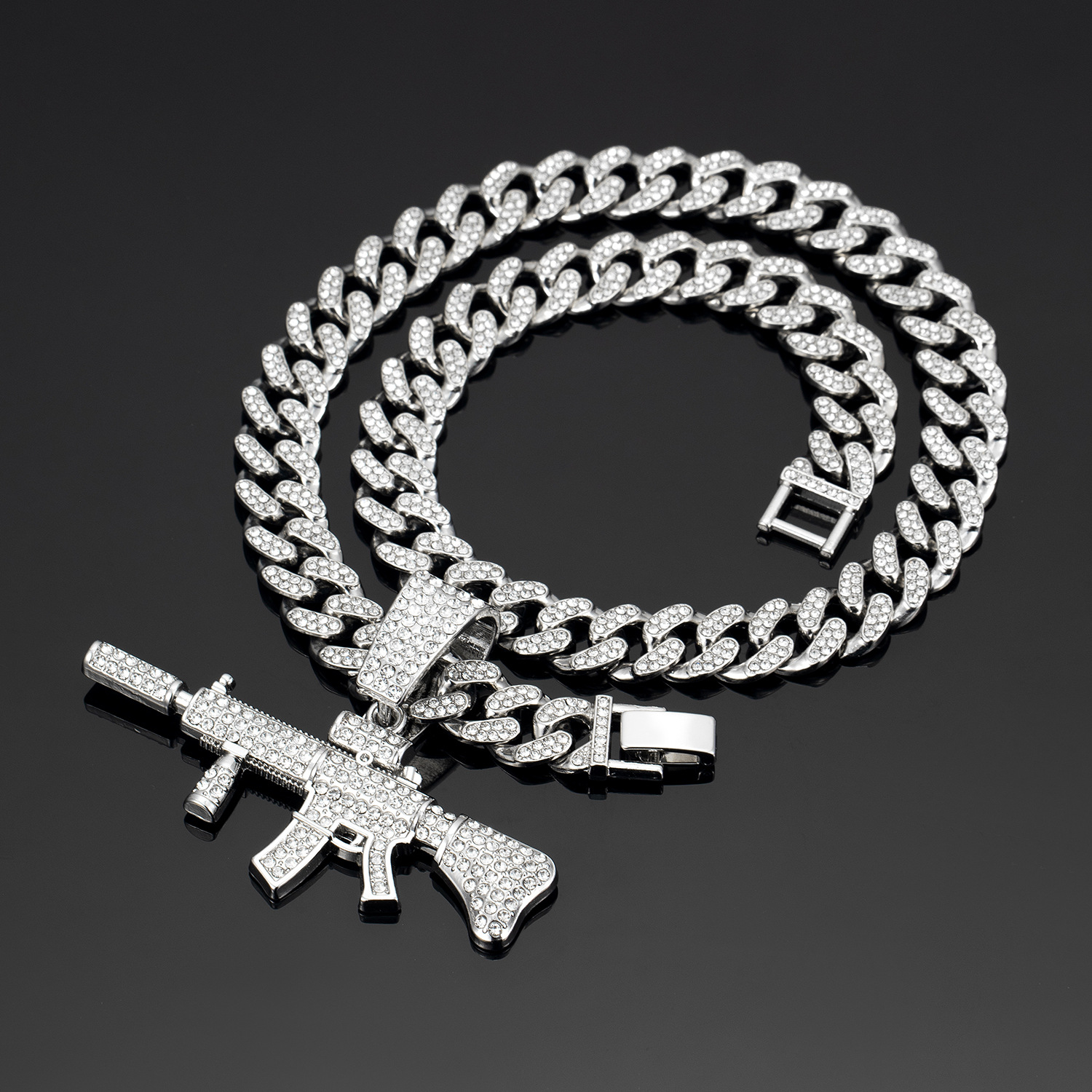 Trendy Hip-Hop Diamond Submachine Gun Pendant Cuban Necklace