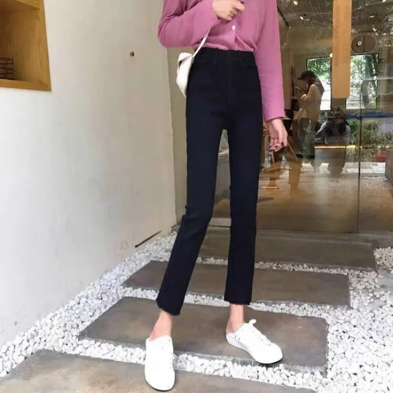 Toloer Toloer Black Jeans Women's Fall 2024 New High Waist Loose And Versatile Show Thin High Wide Legs Eight Nine Minutes Pants-Outfit Ideas