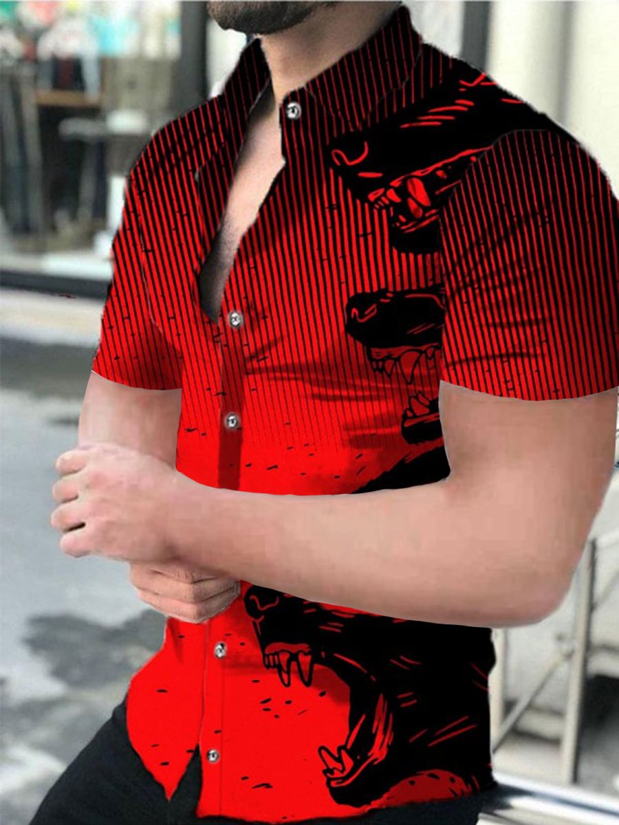 Men's Casual Animal Striped Short Sleeve Shirt