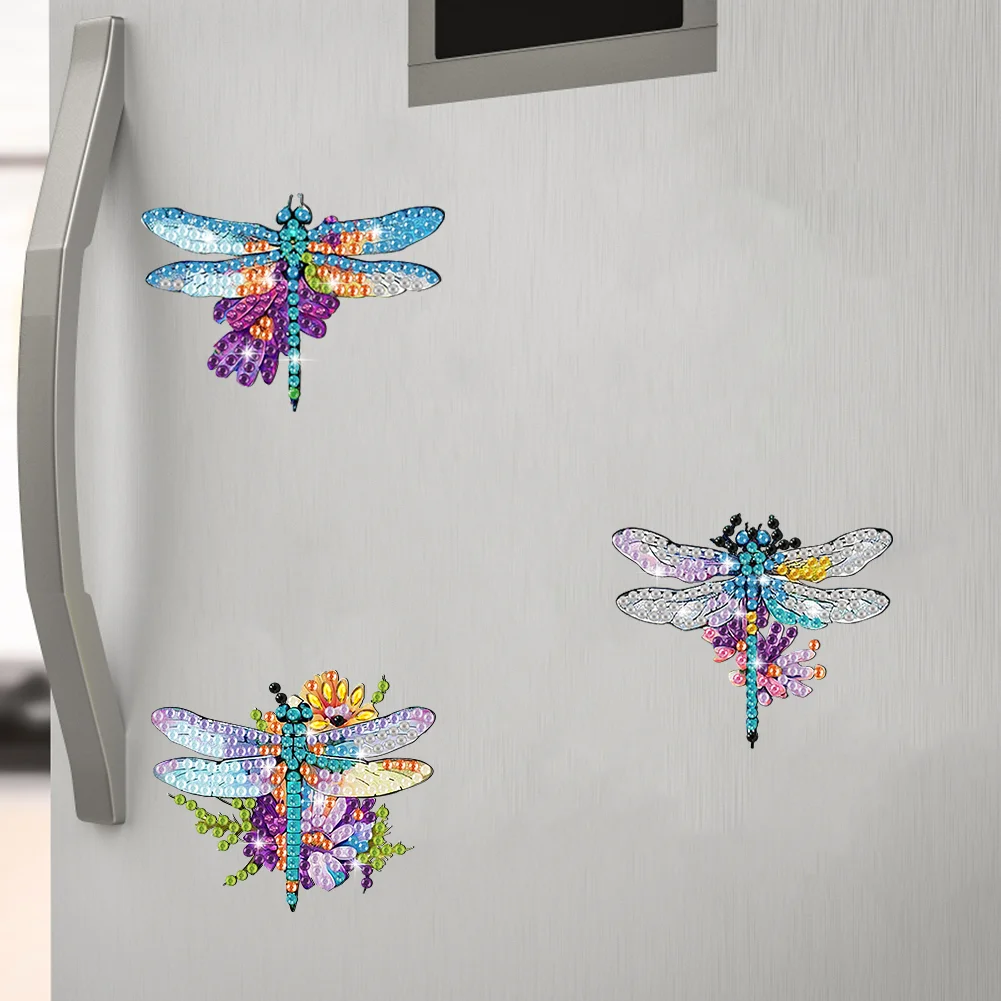 6Pcs DIY Dragonfly Special Shape Diamond Painting Fridge Magnet for DIY Crafts