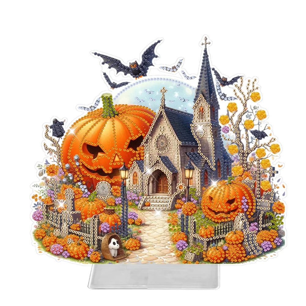 DIY Halloween Pumpkin Church Acrylic Diamond Painting Desktop Ornaments Bedroom Table Decor