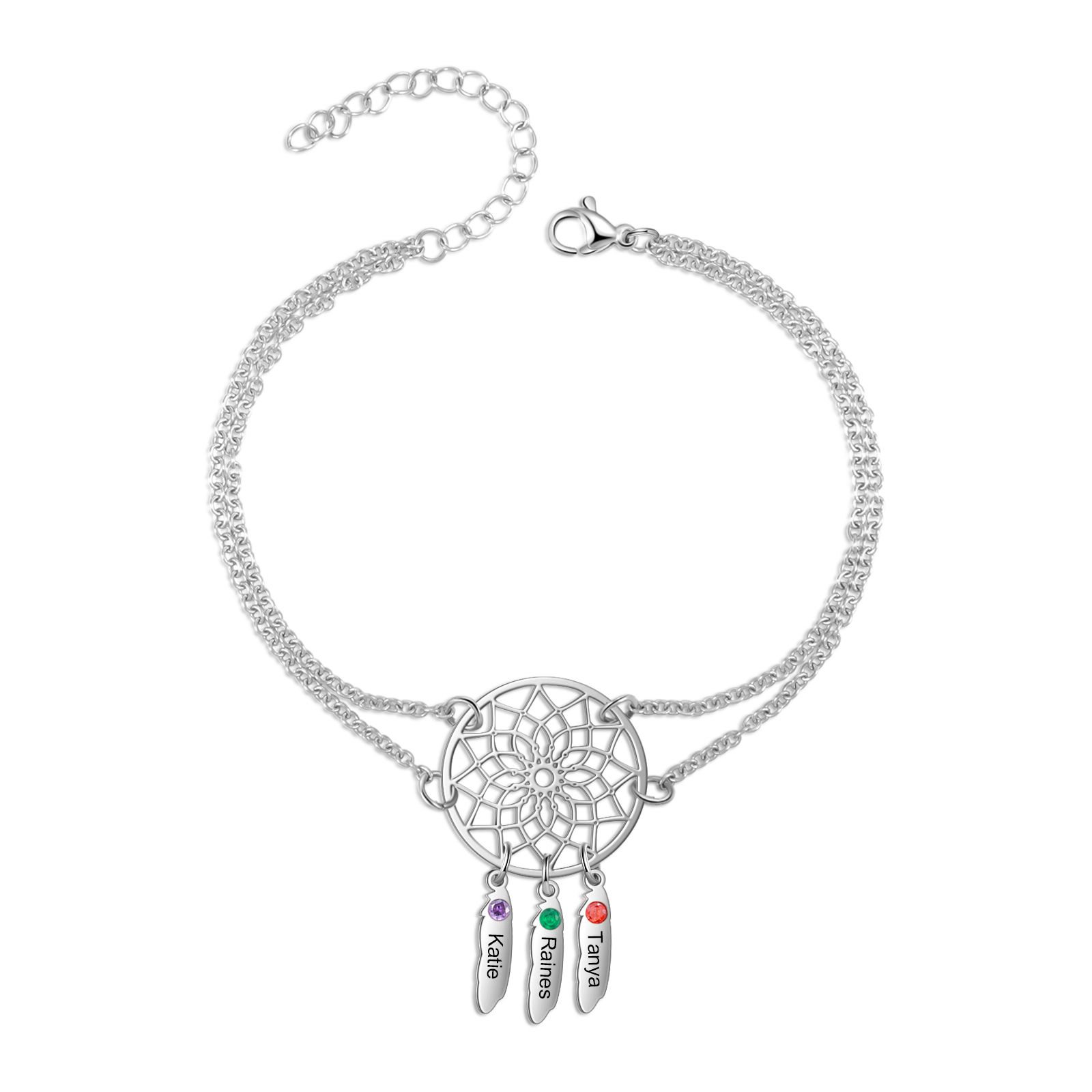 Personalized Dream Catcher Bracelet with 3 Birthstones Gifts for Her