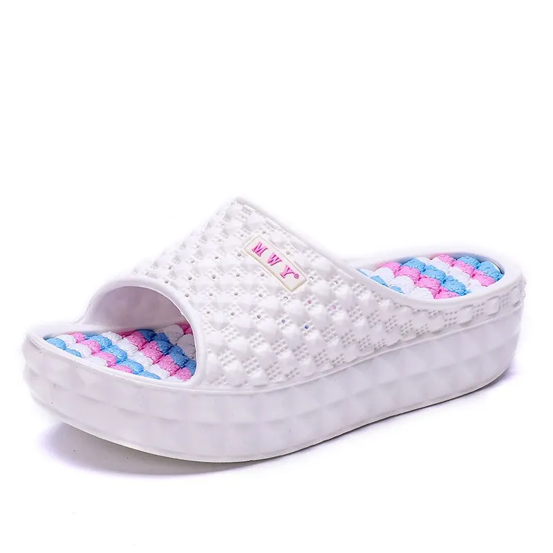 MWY Home House Bathroom Shower Slippers For Women Summer Non Slip Soft Outdoor Beach Slides Zapatos Mujer Wedges Flip Flops