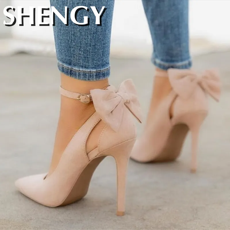 2022 Bow Pumps Women High Heels Pointed Toe Stiletto Pumps Sexy Party Woman Black Wedding Shoes Zapatos Mujer Dropshipping