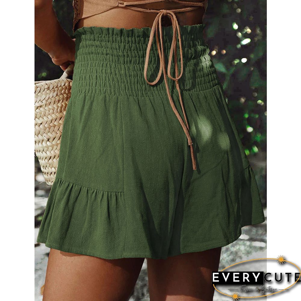 Green Ruffle Hem Tie Waist Wide Leg Culotte