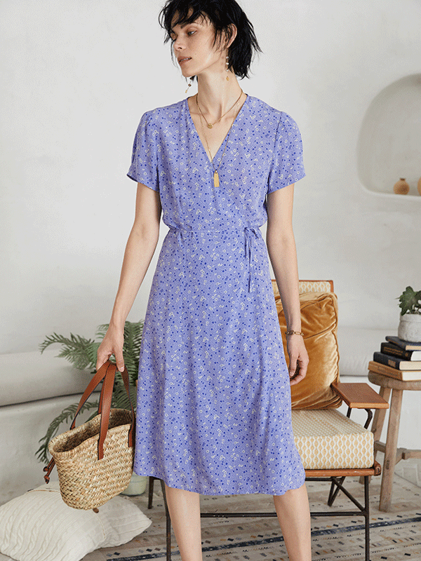 Robe en soie imprimé lavande violette-Soie Plus