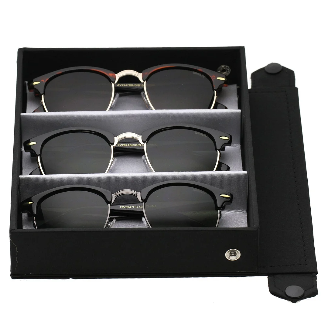 Classic Horn Rimmed Neutral Colored Lens Semi-Rimless glasses 49mm