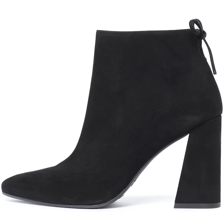 Black Vegan Suede Chunky Heel Boots Ankle Boot |FSJ Shoes