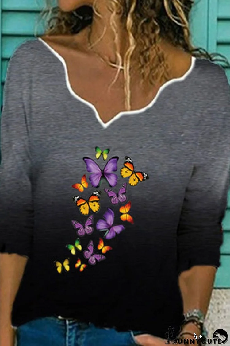 Butterfly Print Sweetheart Neck T-Shirt