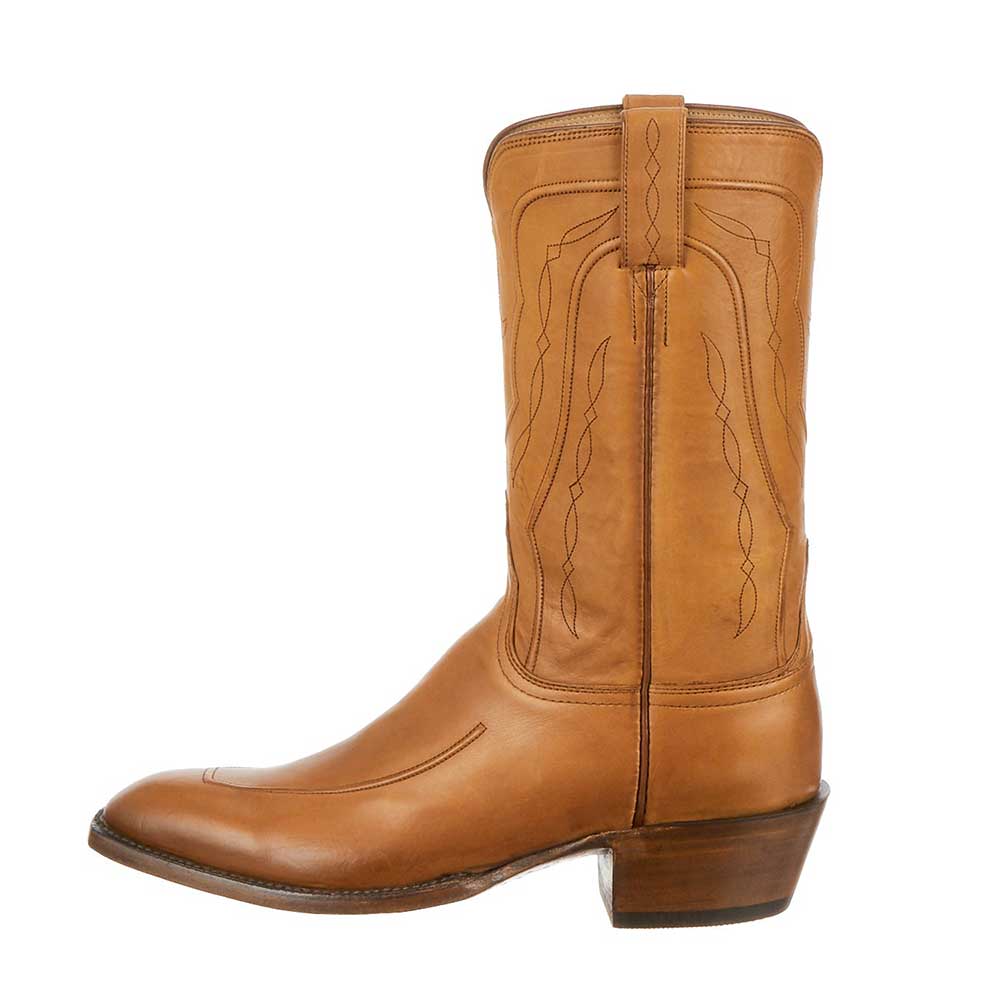 Tan Closed Toe Chunky Heel Mid-Calf Embroidered Cowgirl Boots Nicepairs