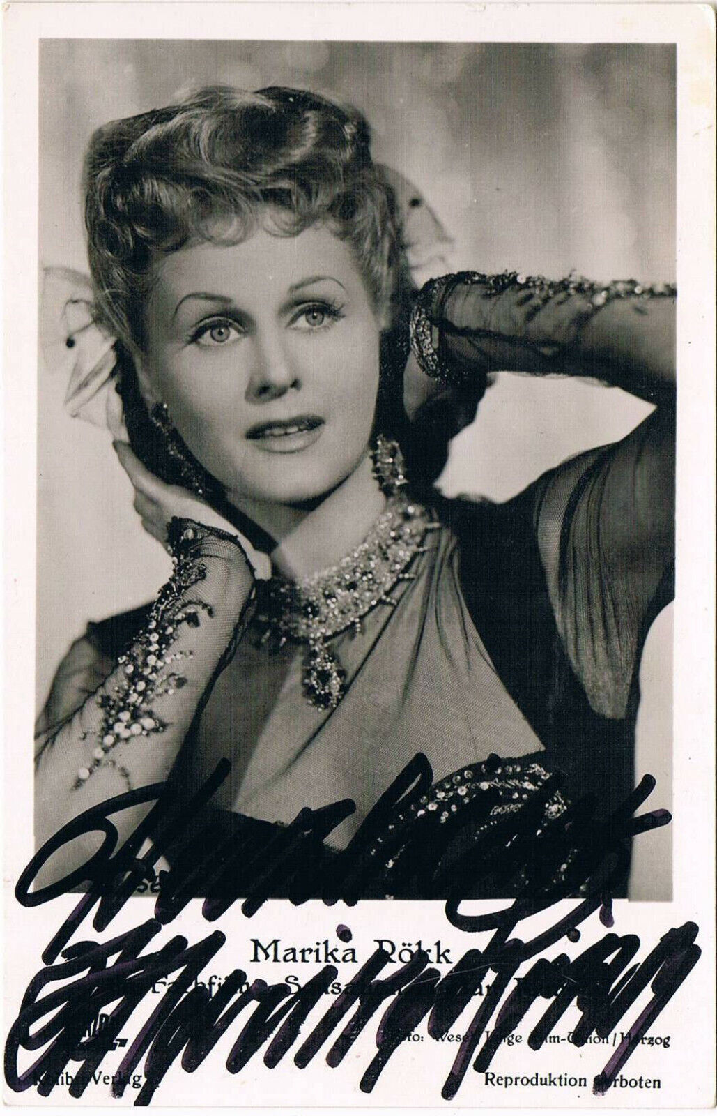 Marika R?kk 1913-2004 autograph signed postcard Photo Poster painting 3.5x5.5