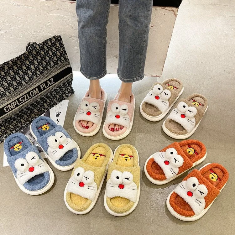 2021 new summer/spring slippers open toe cute cartoon plush cotton drag kawaii autumn and winter cotton drag