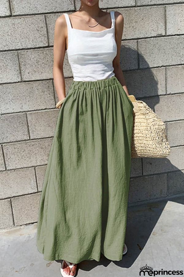 Summer Women's Fashion Solid Color Cotton Wide Leg Pants Casual Pants