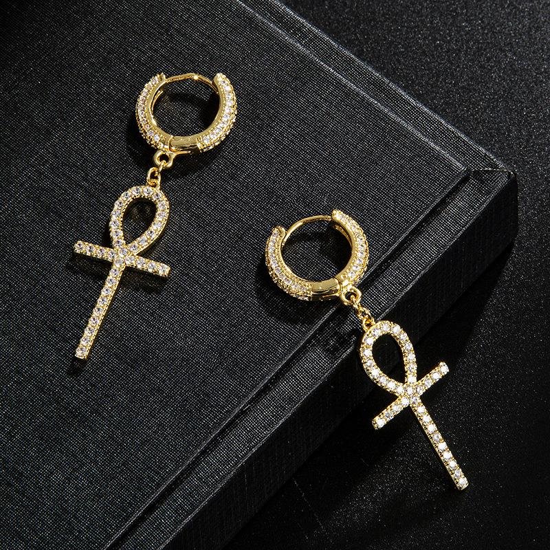 Iced Out Ankh Earrings Copper Earrings-VESSFUL