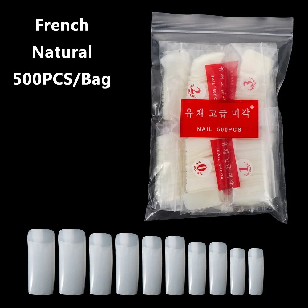 500pcs Artificial Acrylic Nail Art Tips White Transparent Full Cover French False Nails Set For UV Gel DIY Manicure Tool