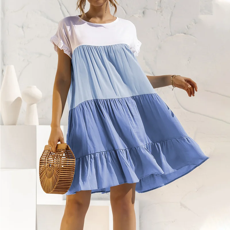 Casual Color Block Panel Mini Dress