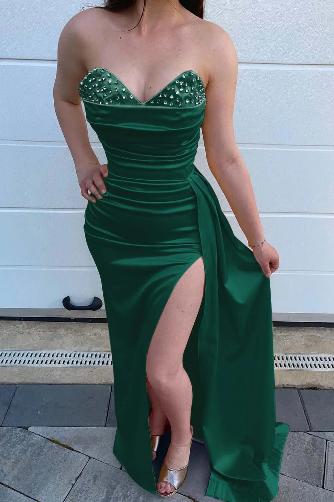 Miabel Yellow Beads Mermaid Sweetheart Evening Dress Split With Ruffles