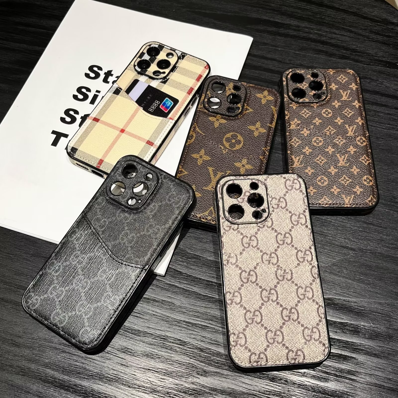 Luxury Gucci Ophidia GG Leather LV Back Card Burberry Apple iPhone Case