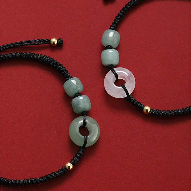 Green Aventurine White Jade 2Pcs Peace Buckle Luck Braided Couple Bracelet