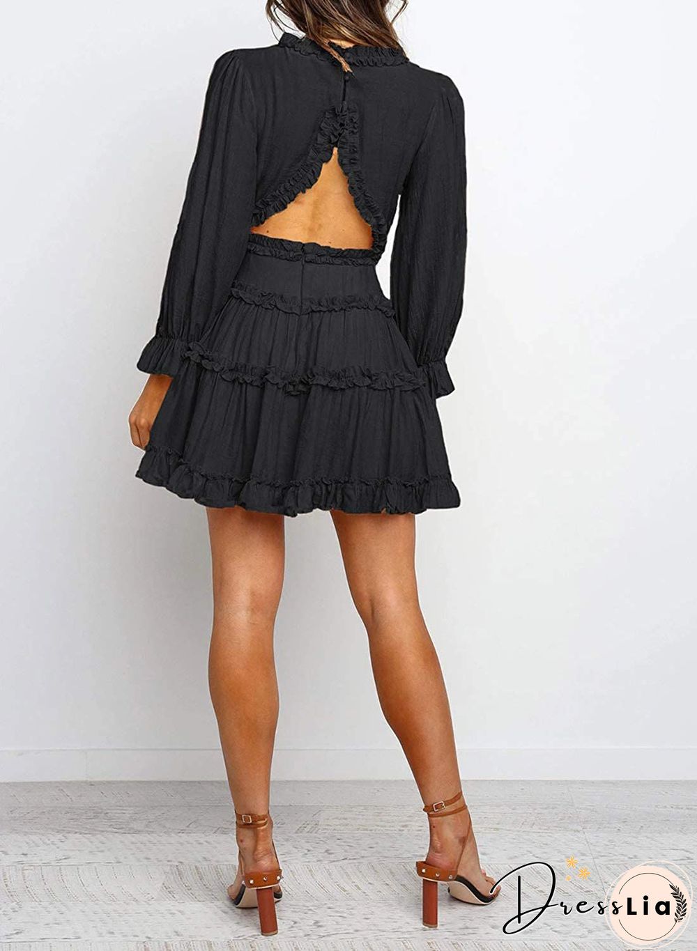 Ditsy Floral Prints Ruffle Edge Tiered Long Sleeve Boho Dress