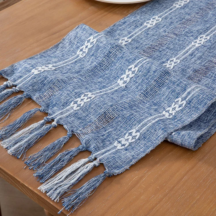 Cotton Jacquard Bamboo Knot Handmade Tassel Table Decoration Cloth