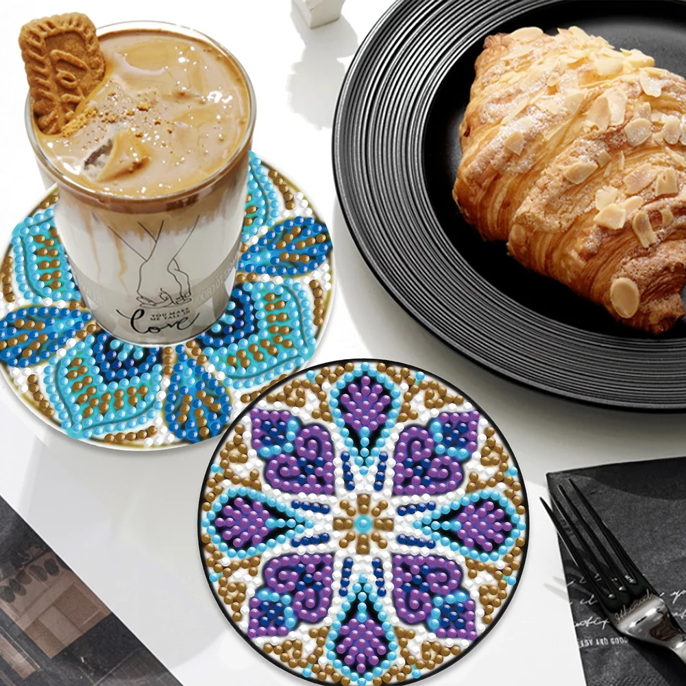 6pcs DIY Mandala Diamond Crafts Coasters with Holder Wooden DIY Coaster