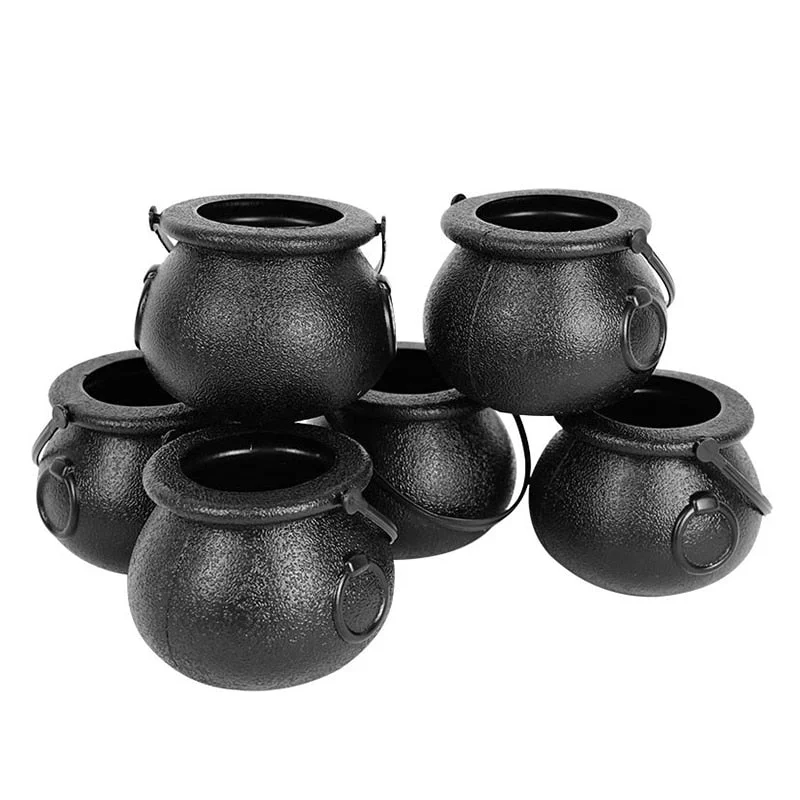 6pcs Mini Halloween Candy Bucket Pot Witch Skeleton Cauldron Holder Jar Trick Or Treat Halloween Party Decoration Props Kids Toy