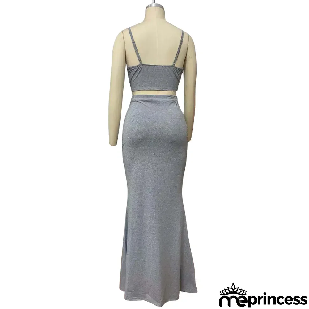 Summer Women's Suspender Sexy Wrap Bust Low Back Bow Tight Fitting Skirt Set