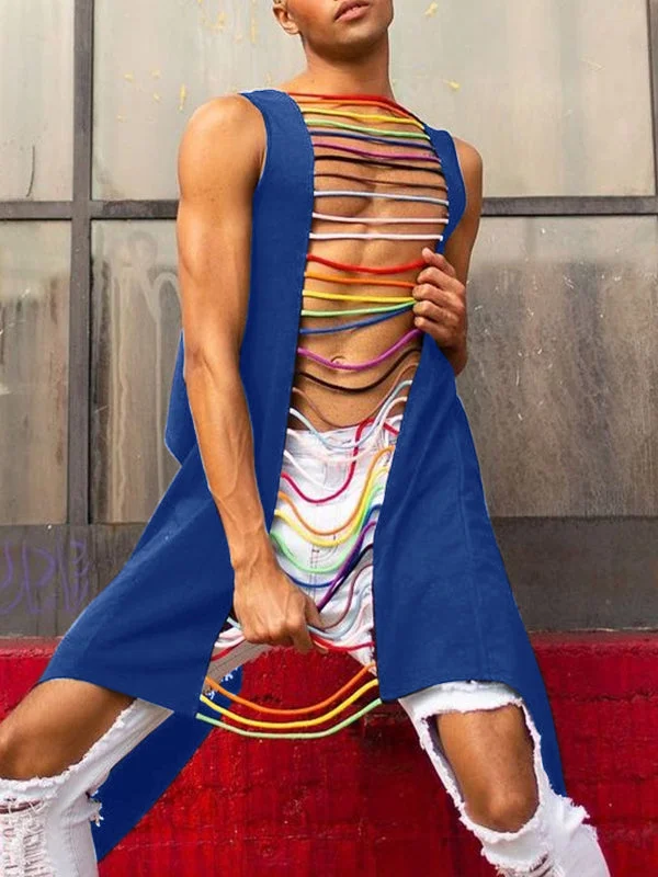 Aonga - Mens Colored Woven Strip Cutout VestJ