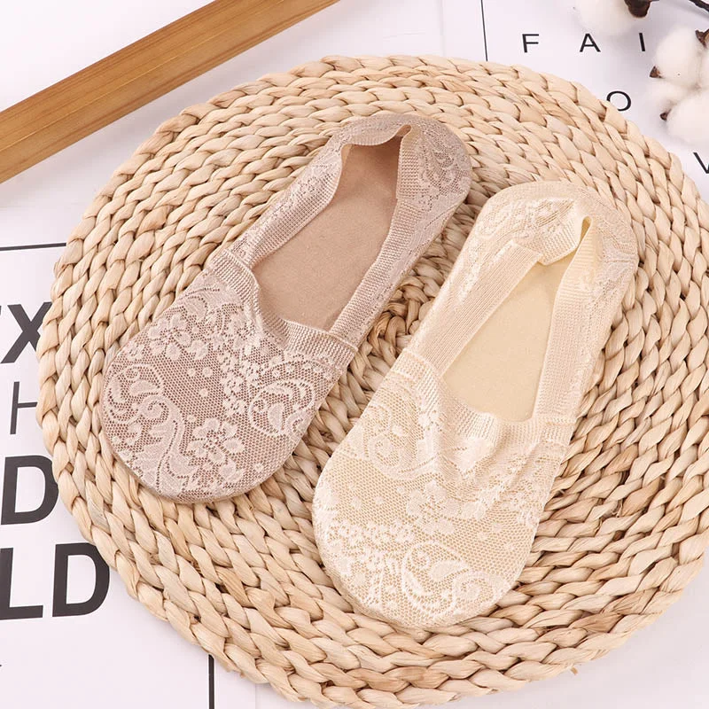 1/2 Pairs Fashion Women Girls Summer Socks Style Lace Flower No Show Short Sock Antiskid Invisible Ankle 2021 Sox Sock Slippers