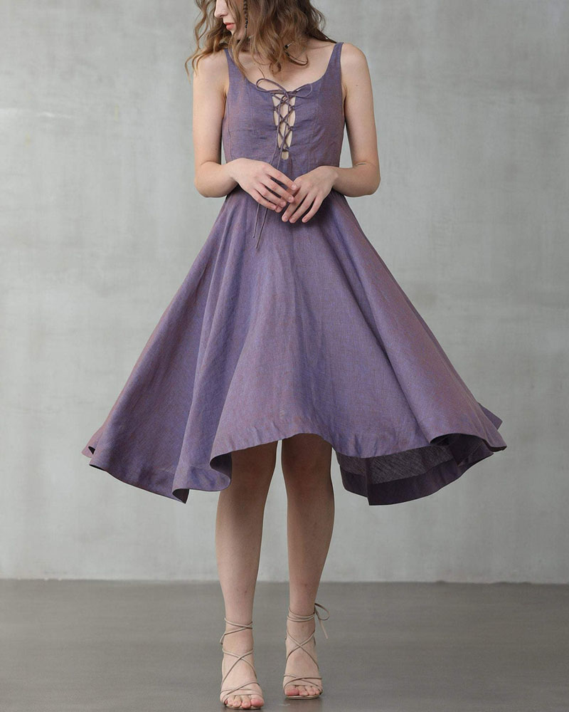 Elegant purple tie-front dress