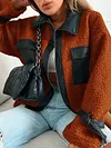Stylish Leather Contrast Color Zipper Lambskin Warmth Fashion Jacket