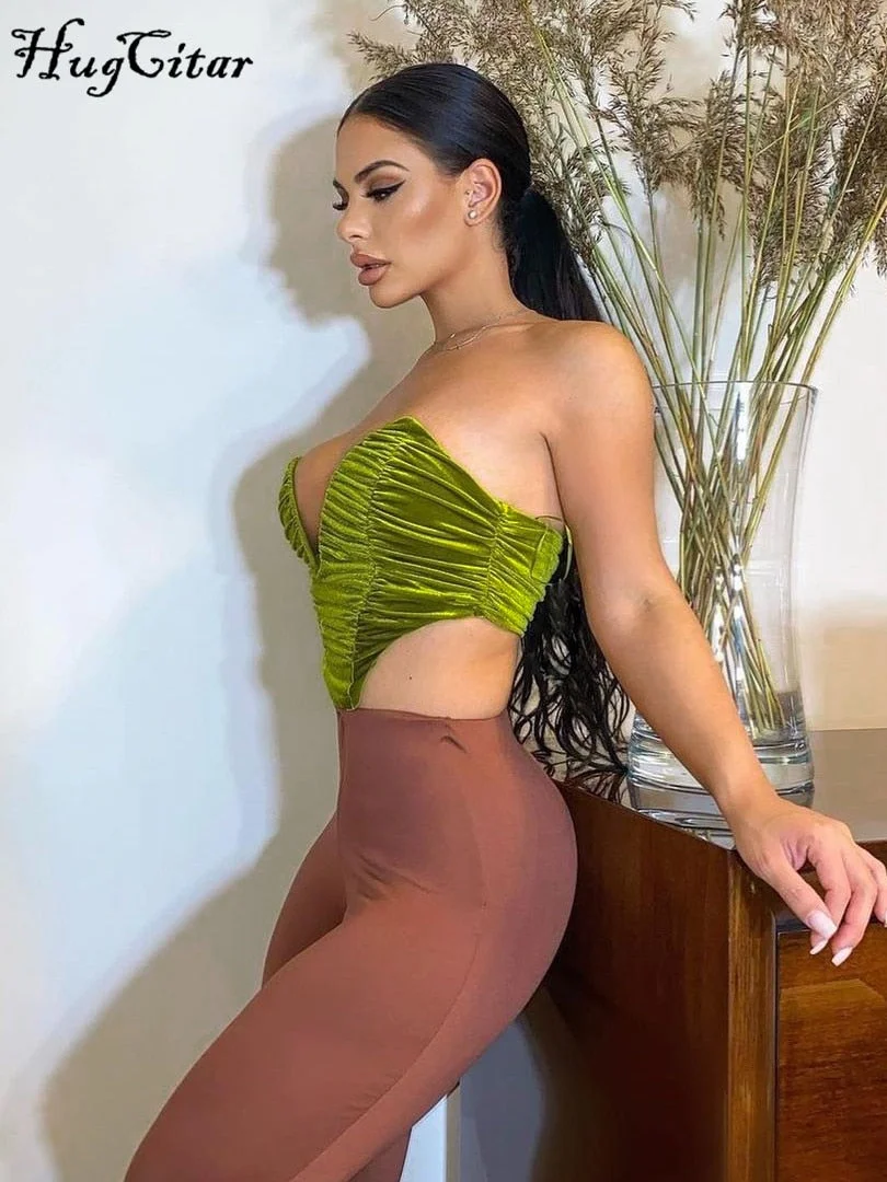 Hugcitar Sleeveless Slash Neck Backless Draped Crop Top Solid 2021 Fall Fashion Women Cute Elegant Streetwear Shirt Y2K