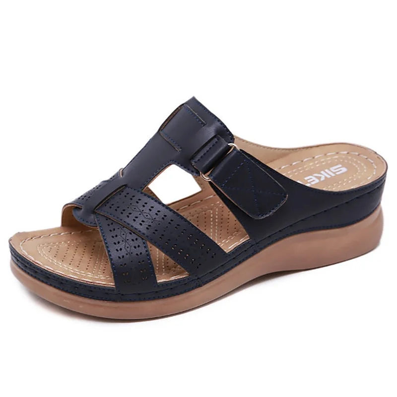 women's Summer sandals Wedges PU Leather Hook loop Sewing Female Roman Sandal for Ladies shoe Retro Sandalias Big size 41-44