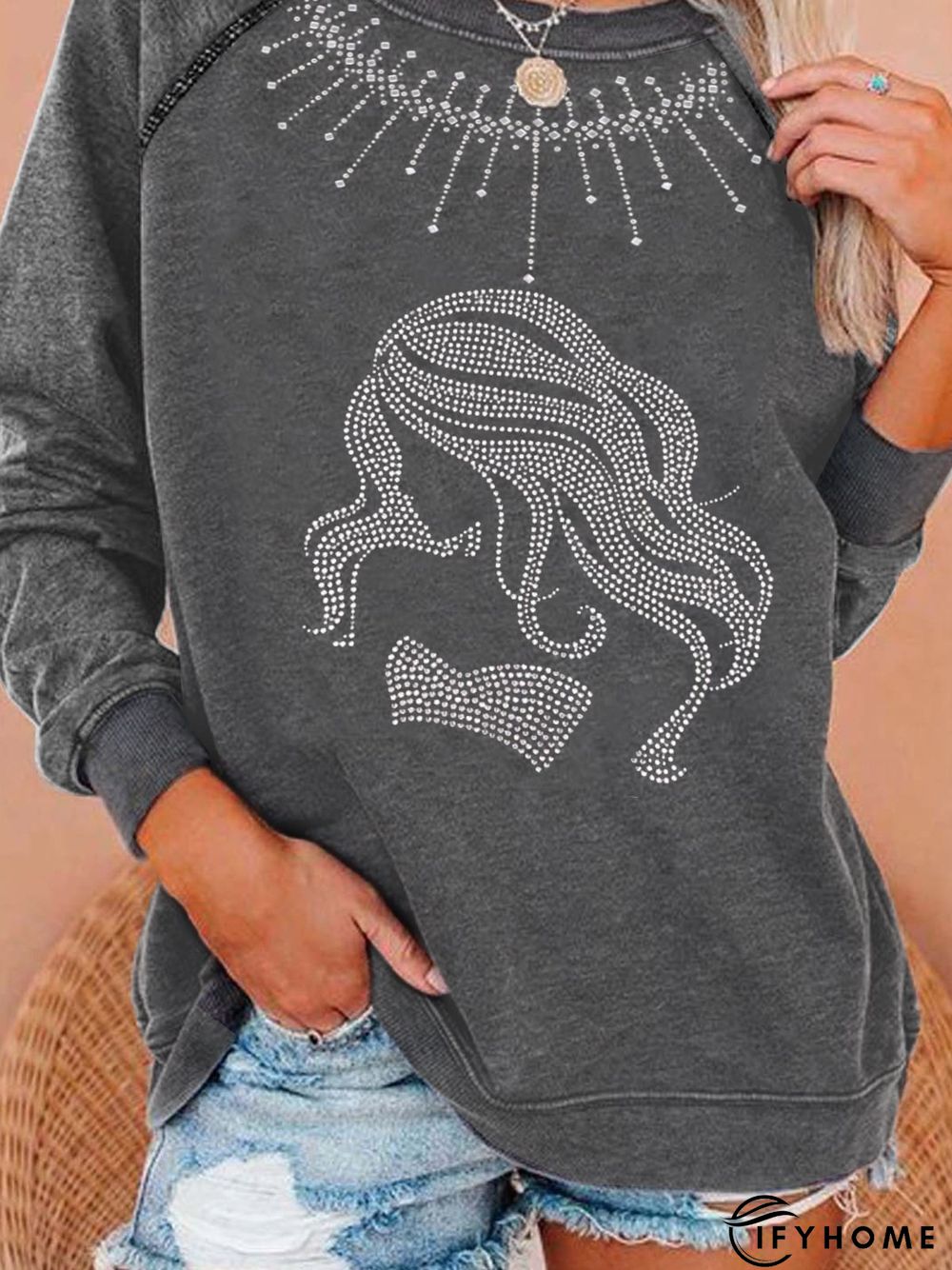 Embellished Long Sleeve Sweatshirt | IFYHOME