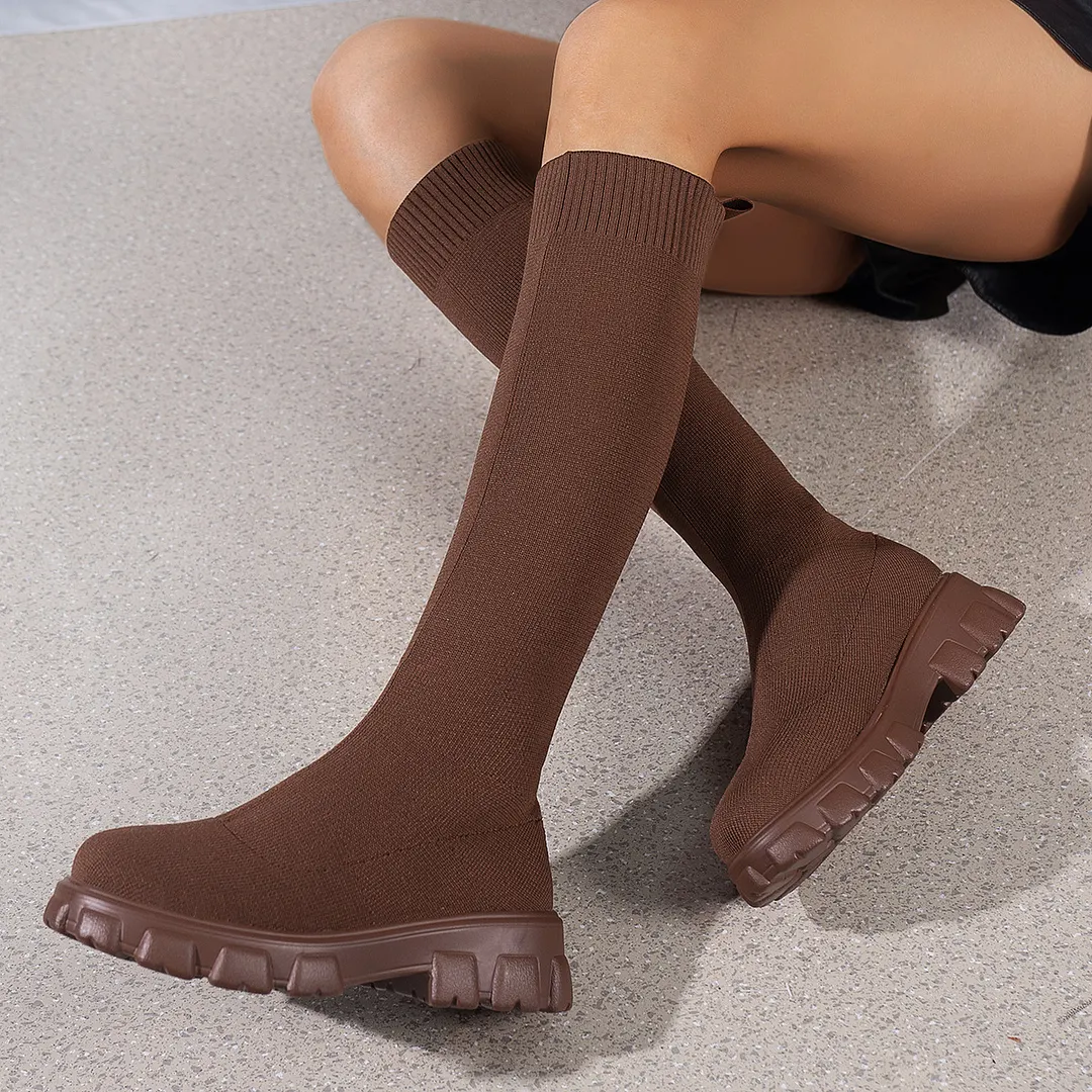 Breakj Breakj And Winter New Fashion Large-Size Women's Boots Elastic Flying Socks Cotton Cake Thick Bottom Martin Boots