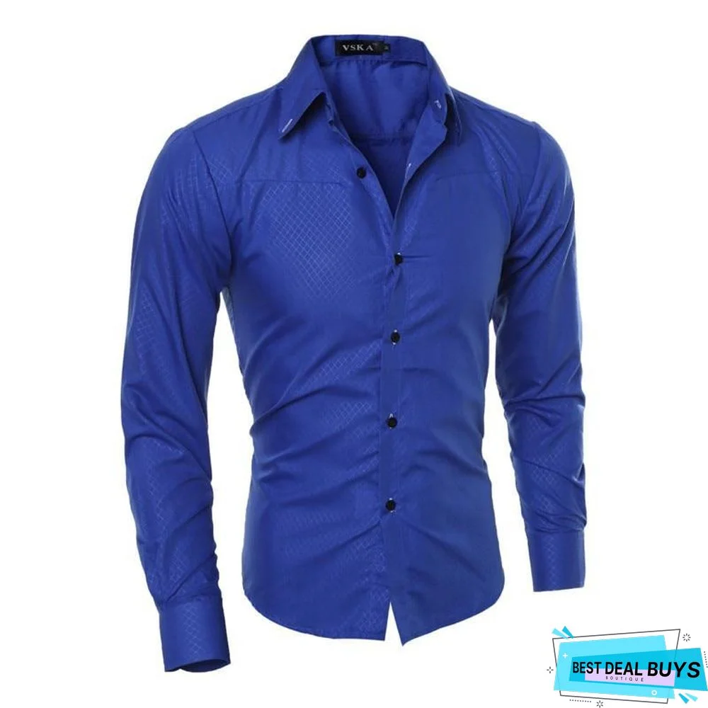 Brand Design Men Fashion Cotton Solid Long Sleeve Shirt
