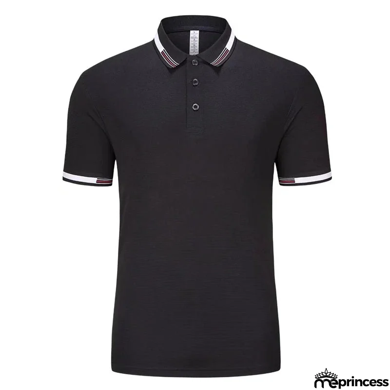 Men's Polyester Turn-Down Collar Short Sleeve Solid Sport T-Shirt